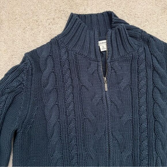 L.L. Bean Full Zip Cable Knit Sweater Chunky Cardigan Jacket 100% Cotton Sz XL - Picture 8 of 12